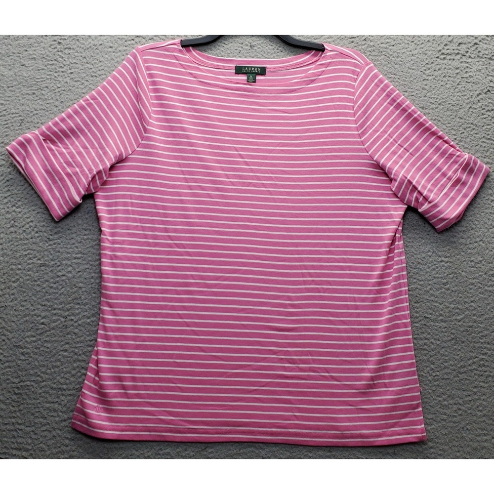 Lauren Ralph Lauren Top Womens 2X Multi Striped Short Sleeve Boat Neck Pullover